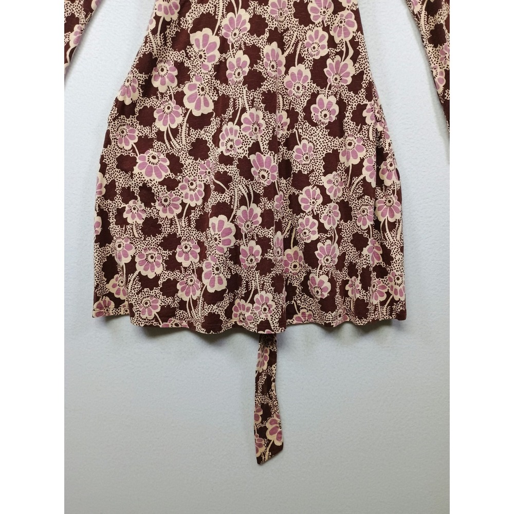 Boho Cottagecore Toad&Co Women Medium Brown Floral Long Sleeve Wrap Pocket Dress - Picture 10 of 11